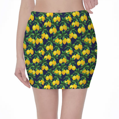 Tropical Lemon Pattern Print Pencil Mini Skirt