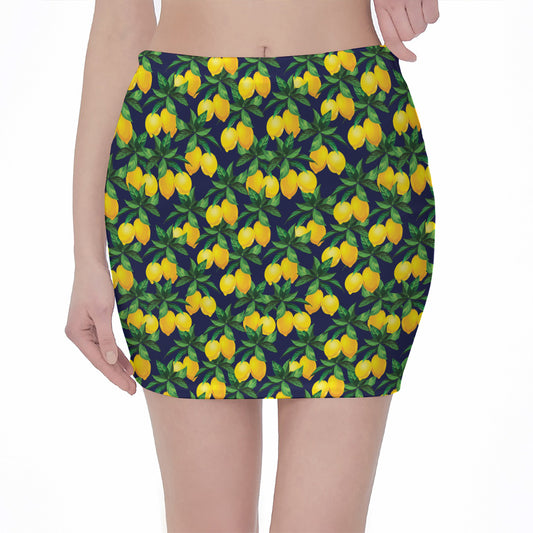 Tropical Lemon Pattern Print Pencil Mini Skirt