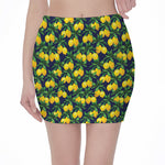 Tropical Lemon Pattern Print Pencil Mini Skirt