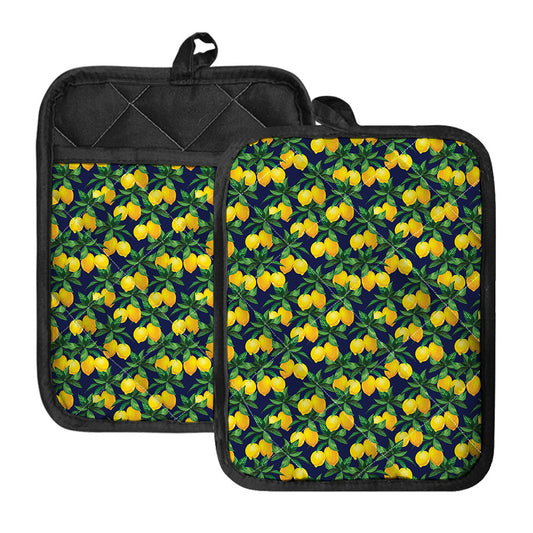 Tropical Lemon Pattern Print Pot Holders With Pocket