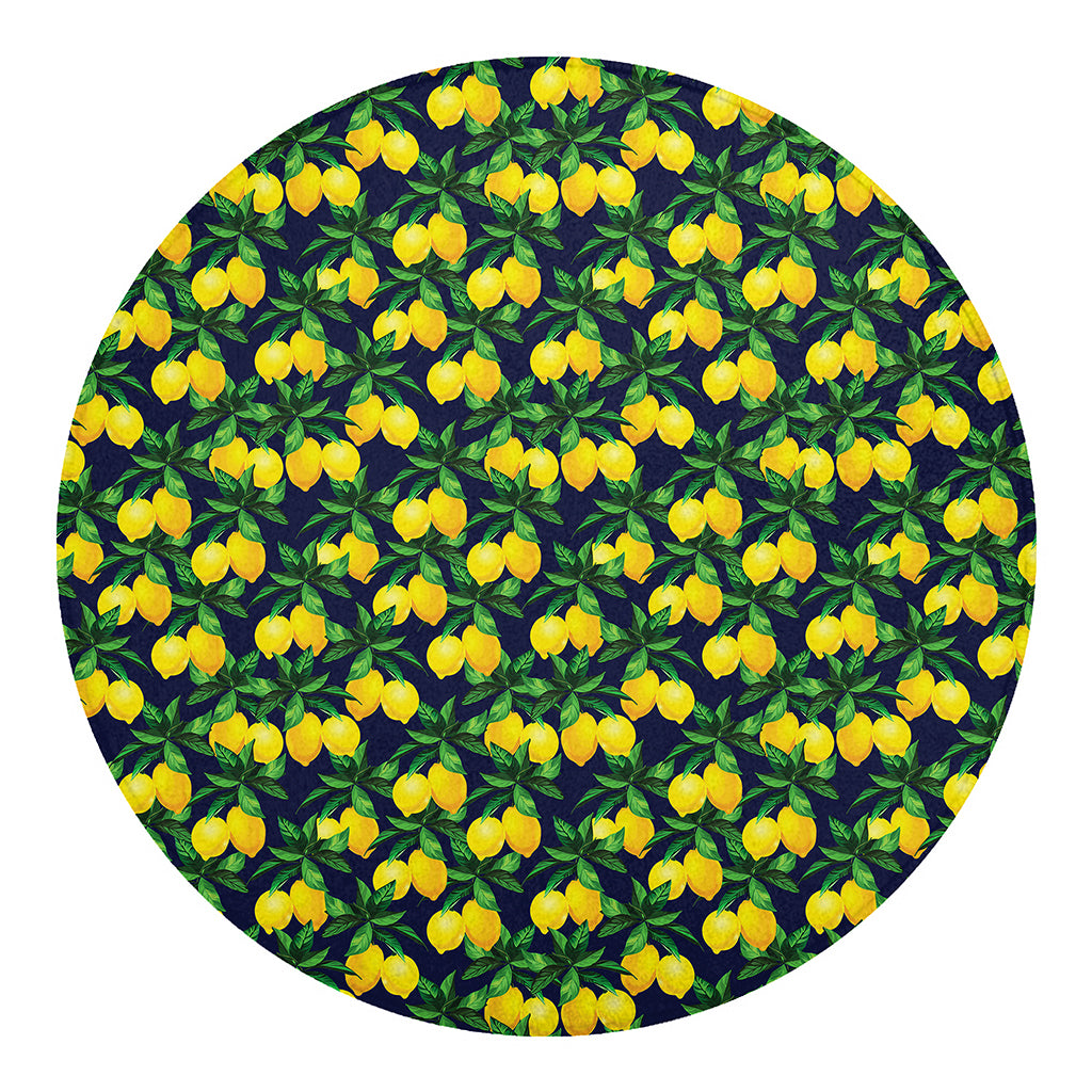Tropical Lemon Pattern Print Round Blanket
