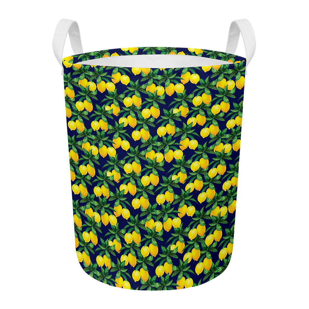 Tropical Lemon Pattern Print Round Laundry Basket
