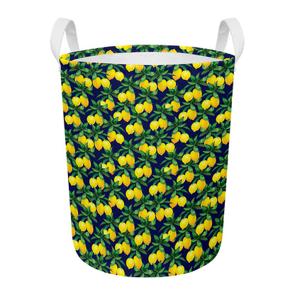 Tropical Lemon Pattern Print Round Laundry Basket