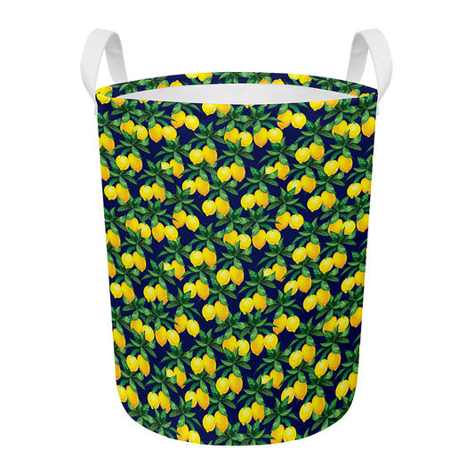 Tropical Lemon Pattern Print Round Laundry Basket