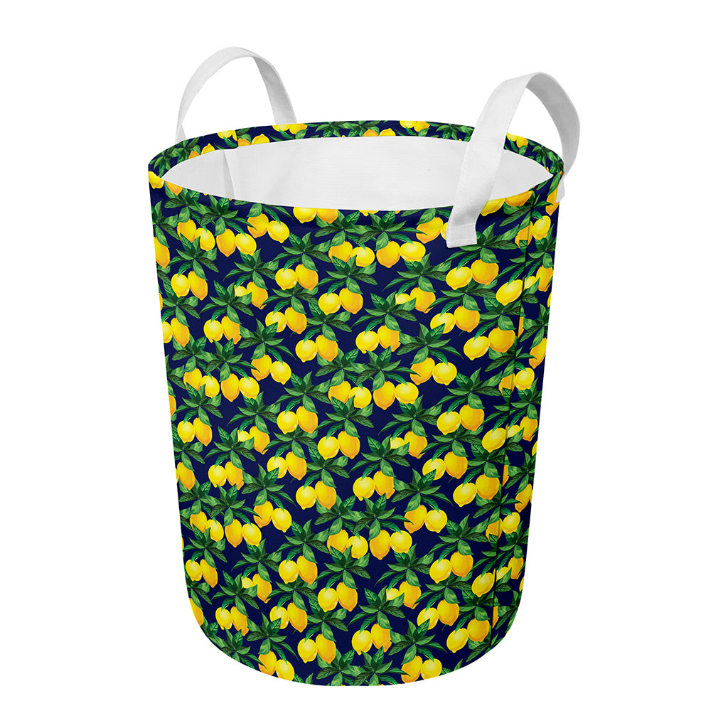 Tropical Lemon Pattern Print Round Laundry Basket
