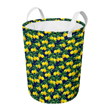 Tropical Lemon Pattern Print Round Laundry Basket
