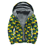 Tropical Lemon Pattern Print Sherpa Lined Zip Up Hoodie