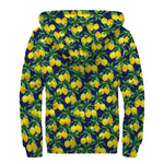Tropical Lemon Pattern Print Sherpa Lined Zip Up Hoodie