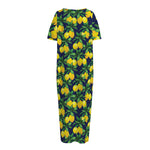 Tropical Lemon Pattern Print Short Sleeve Long Nightdress