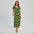 Tropical Lemon Pattern Print Short Sleeve Maxi Dress