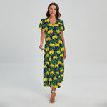 Tropical Lemon Pattern Print Short Sleeve Maxi Dress
