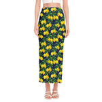 Tropical Lemon Pattern Print Side Slit Maxi Skirt