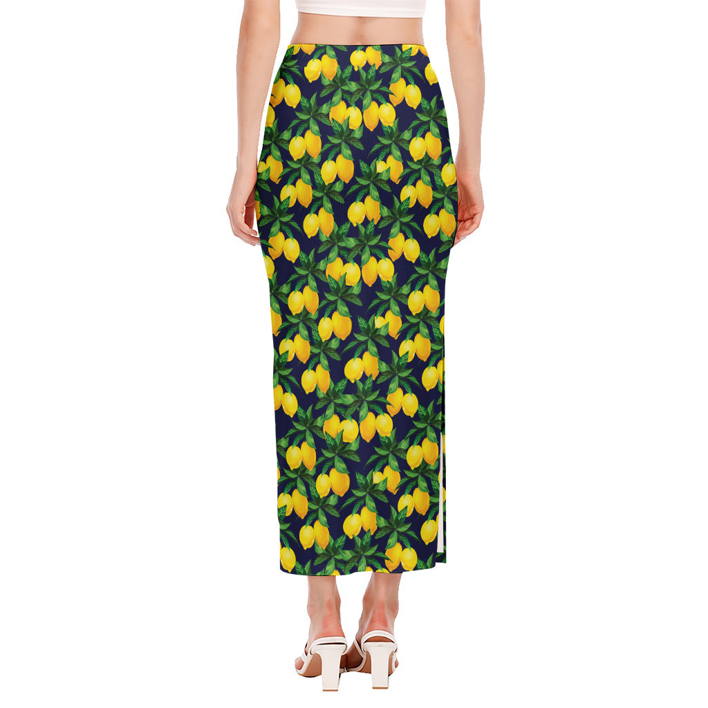 Tropical Lemon Pattern Print Side Slit Maxi Skirt