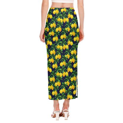 Tropical Lemon Pattern Print Side Slit Maxi Skirt
