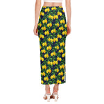 Tropical Lemon Pattern Print Side Slit Maxi Skirt