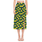 Tropical Lemon Pattern Print Side Slit Midi Skirt