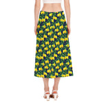 Tropical Lemon Pattern Print Side Slit Midi Skirt