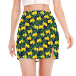 Tropical Lemon Pattern Print Side Slit Mini Skirt