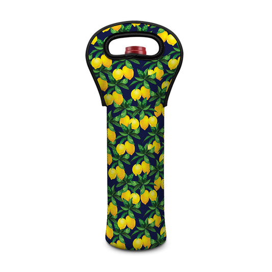 Tropical Lemon Pattern Print Single Neoprene Wine Tote