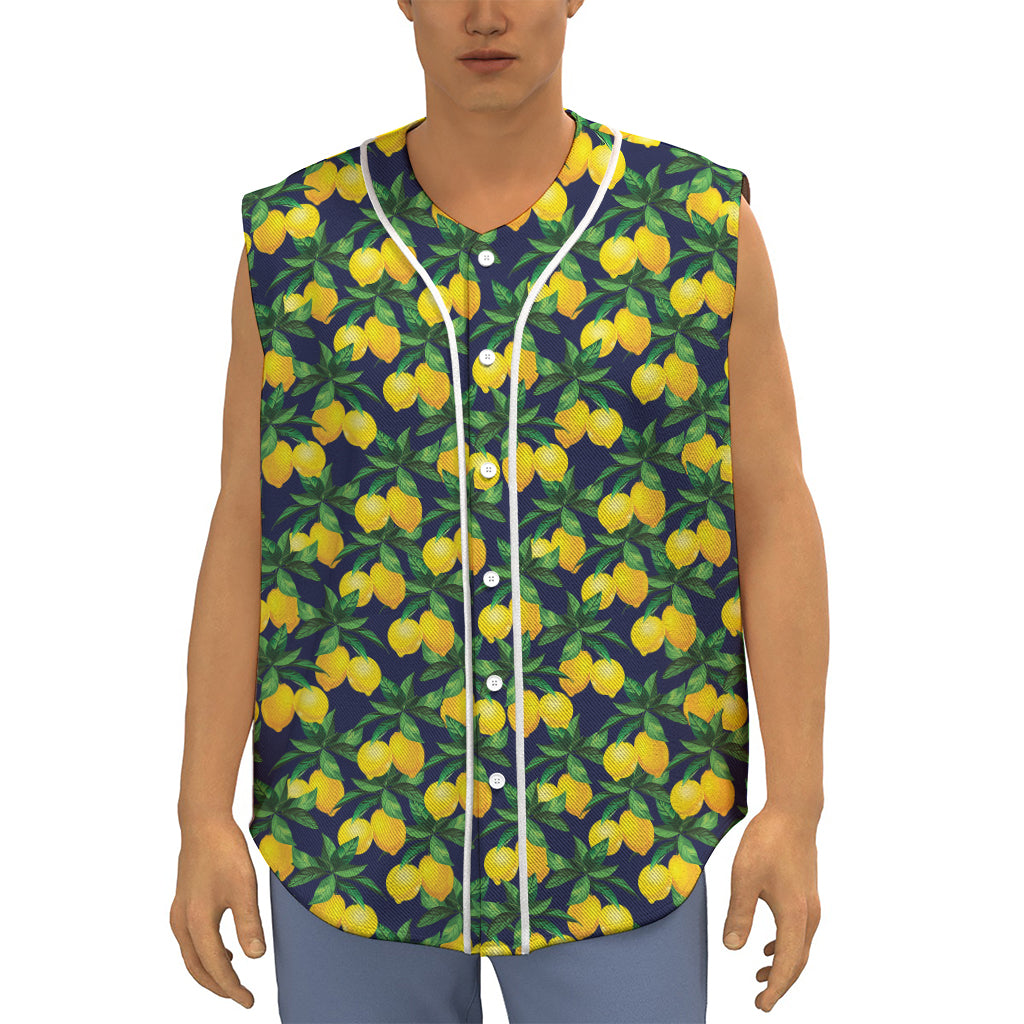 Tropical Lemon Pattern Print Sleeveless Baseball Jersey