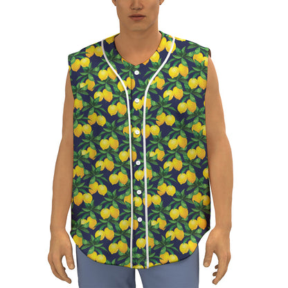 Tropical Lemon Pattern Print Sleeveless Baseball Jersey