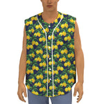Tropical Lemon Pattern Print Sleeveless Baseball Jersey