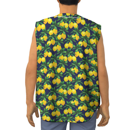Tropical Lemon Pattern Print Sleeveless Baseball Jersey
