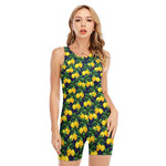 Tropical Lemon Pattern Print Sleeveless One Piece Swimsuit