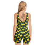 Tropical Lemon Pattern Print Sleeveless One Piece Swimsuit