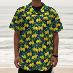 Tropical Lemon Pattern Print Textured Short Sleeve Shirt