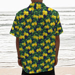 Tropical Lemon Pattern Print Textured Short Sleeve Shirt