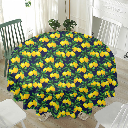 Tropical Lemon Pattern Print Waterproof Round Tablecloth