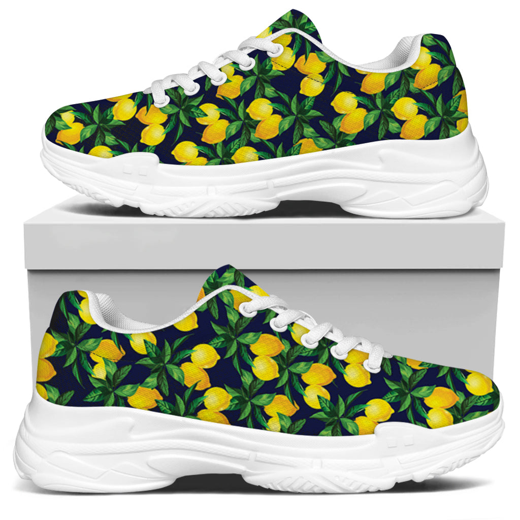 Tropical Lemon Pattern Print White Chunky Shoes