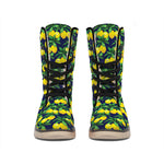 Tropical Lemon Pattern Print Winter Boots