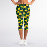 Tropical Lemon Pattern Print Women's Capri Leggings