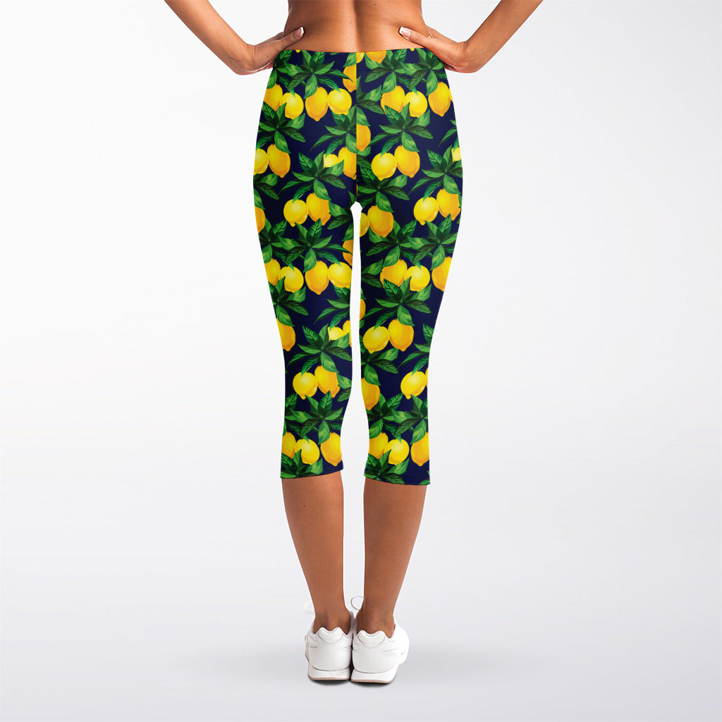 Tropical Lemon Pattern Print Women's Capri Leggings