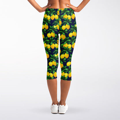 Tropical Lemon Pattern Print Women's Capri Leggings
