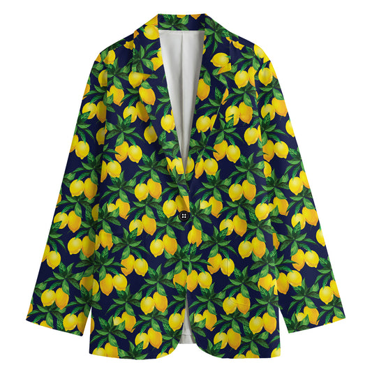 Tropical Lemon Pattern Print Women's Cotton Blazer