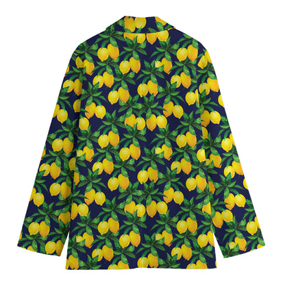 Tropical Lemon Pattern Print Women's Cotton Blazer
