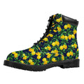 Tropical Lemon Pattern Print Padded Collar Lace Up Boots