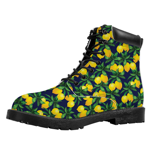 Tropical Lemon Pattern Print Work Boots