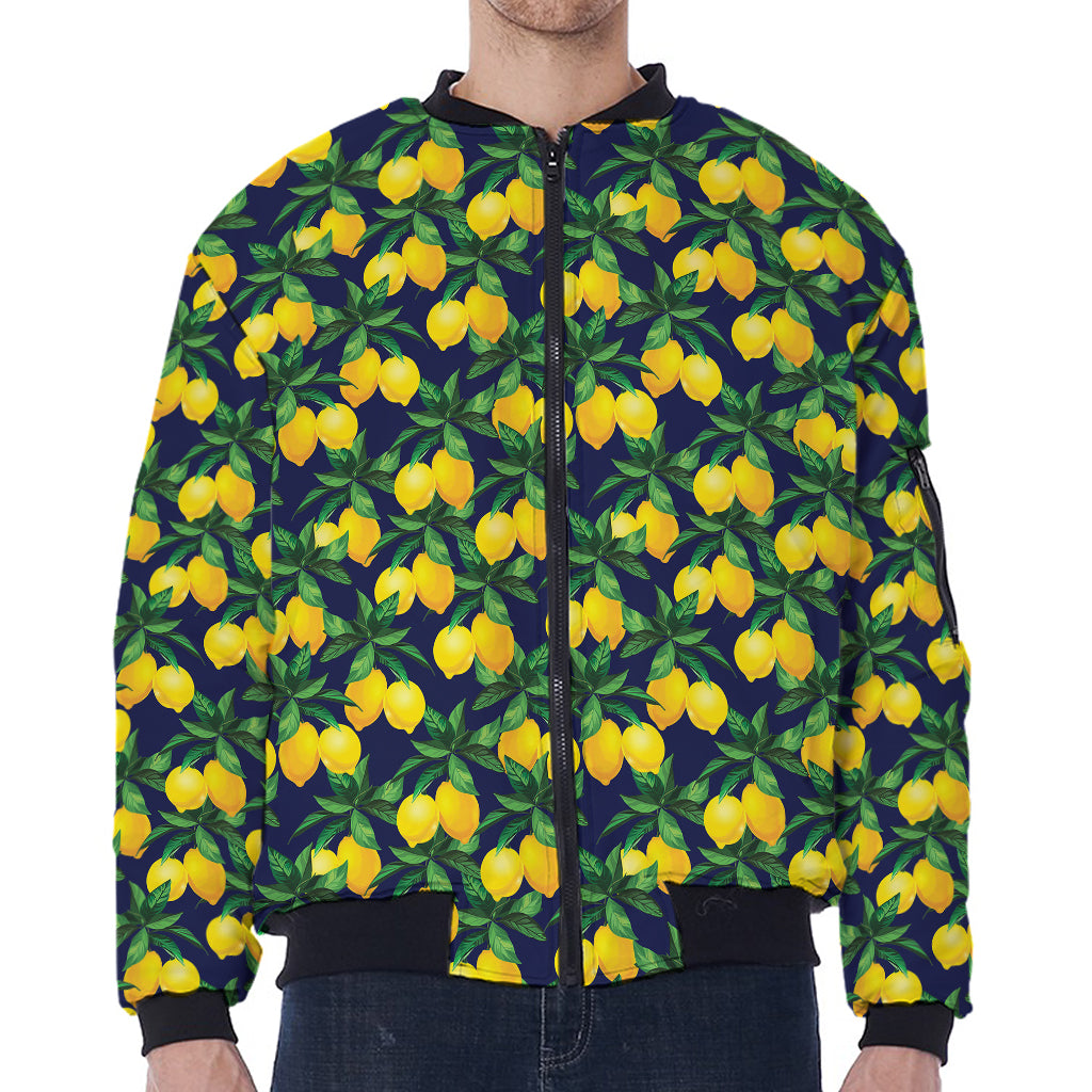 Tropical Lemon Pattern Print Zip Sleeve Bomber Jacket