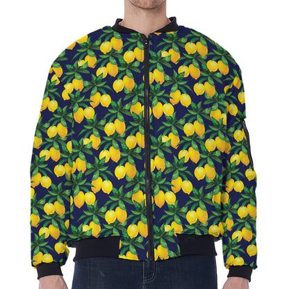 Tropical Lemon Pattern Print Zip Sleeve Bomber Jacket