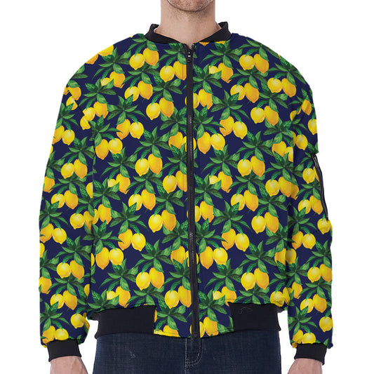 Tropical Lemon Pattern Print Zip Sleeve Bomber Jacket