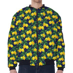Tropical Lemon Pattern Print Zip Sleeve Bomber Jacket