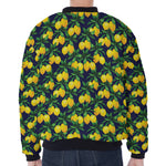 Tropical Lemon Pattern Print Zip Sleeve Bomber Jacket