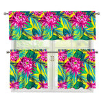 Tropical Lotus Pattern Print 3 Piece Kitchen Curtains