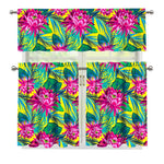 Tropical Lotus Pattern Print 3 Piece Kitchen Curtains