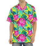 Tropical Lotus Pattern Print Aloha Shirt