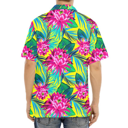 Tropical Lotus Pattern Print Aloha Shirt